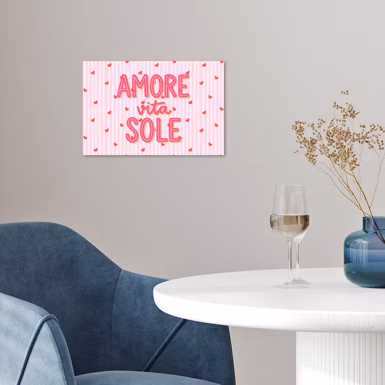 Amore vita sole - Roze - Hartjes poster papier klein -sfeer3
