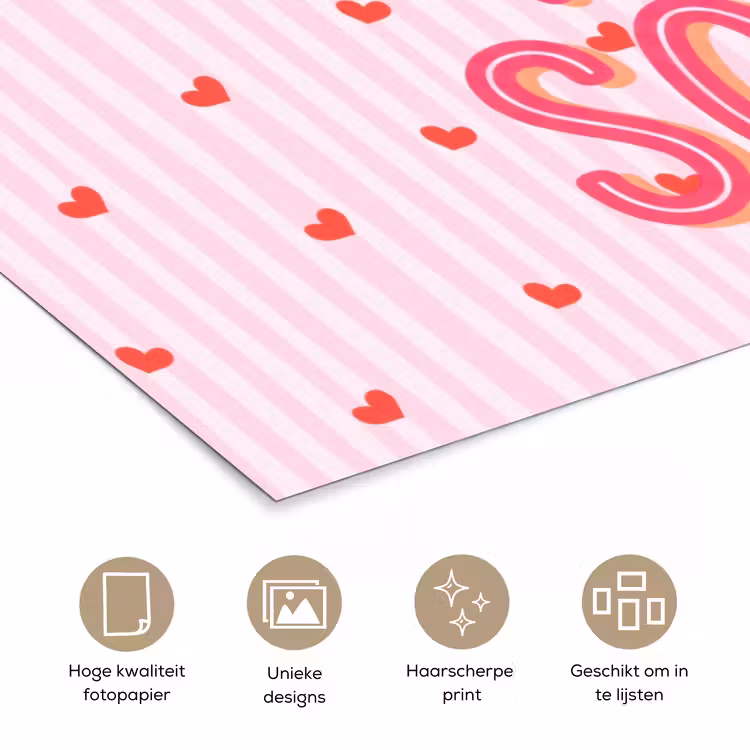 Amore vita sole - Roze - Hartjes poster papier klein -closeup_NL