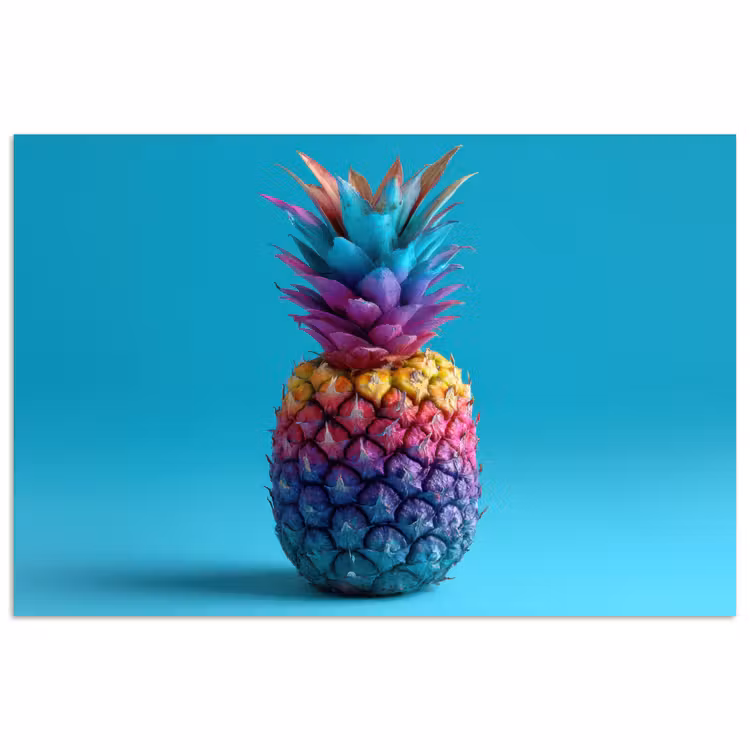Ananas - Regenboog - Blauw - Popart poster papier klein -3d