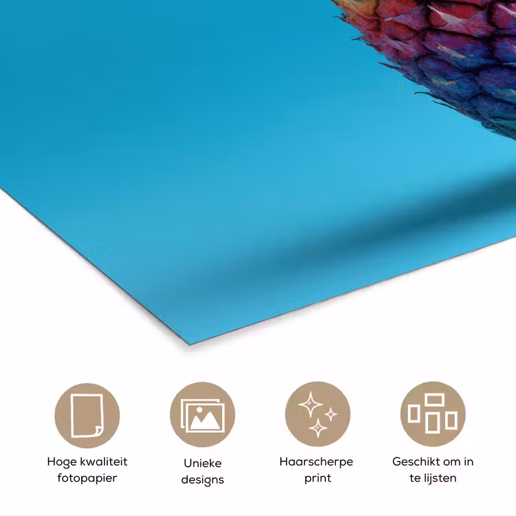Ananas - Regenboog - Blauw - Popart poster papier klein -closeup_NL