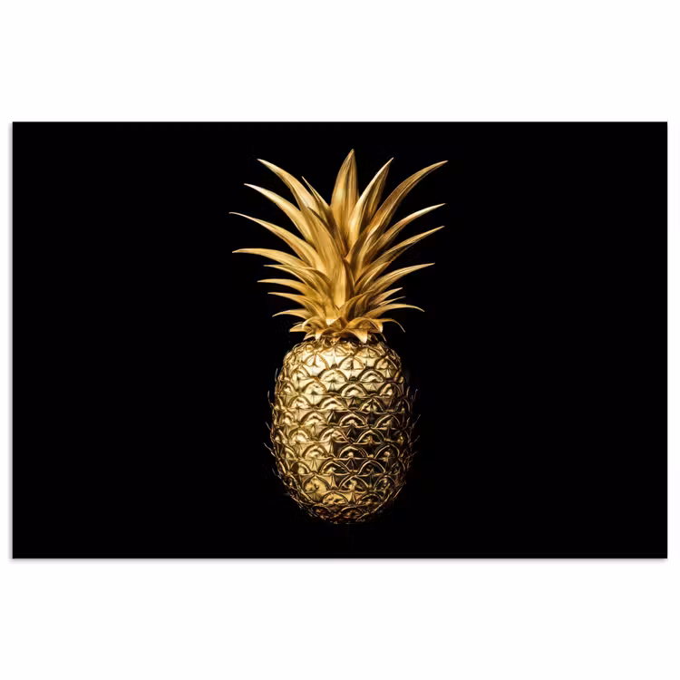 Ananas - Zwart - Goud - Luxe poster papier klein -3d