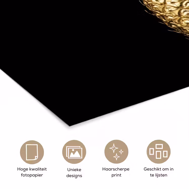Ananas - Zwart - Goud - Luxe poster papier klein -closeup_NL