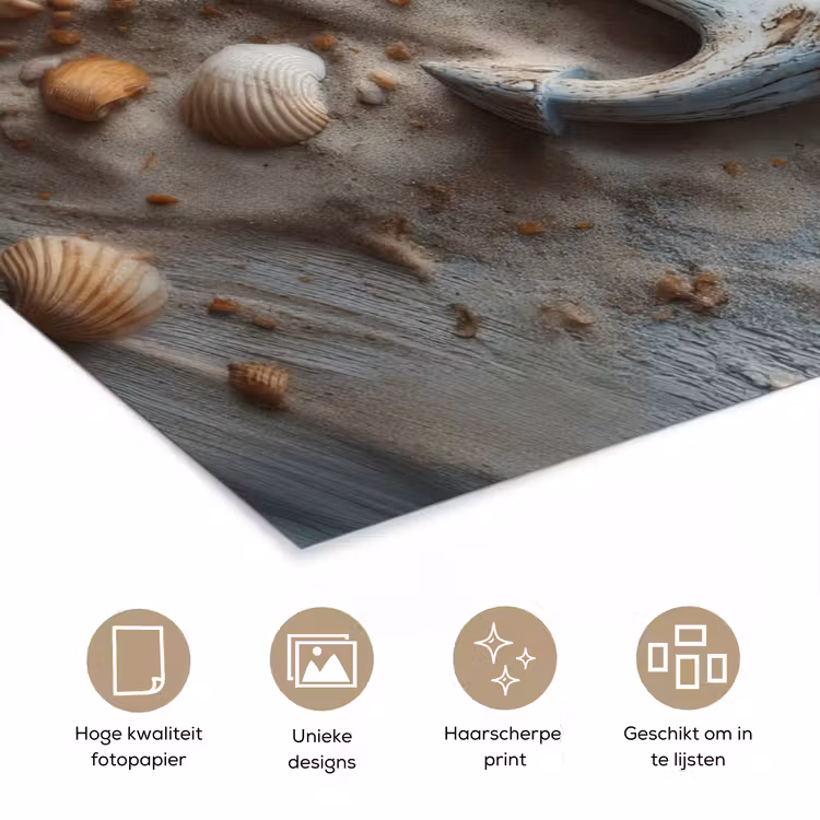 Anker - Hout - Schelpen - Zand poster papier klein -closeup_NL
