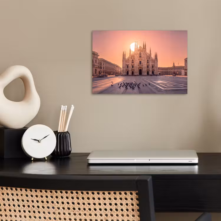 Architectuur - Milaan - Plein - Zonsopgang - Oranje poster papier klein -sfeer1