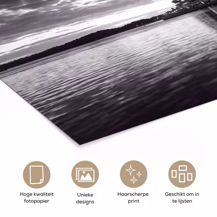 Architectuur - Water - Stad - Modern - Zwart-wit poster papier klein -closeup_NL