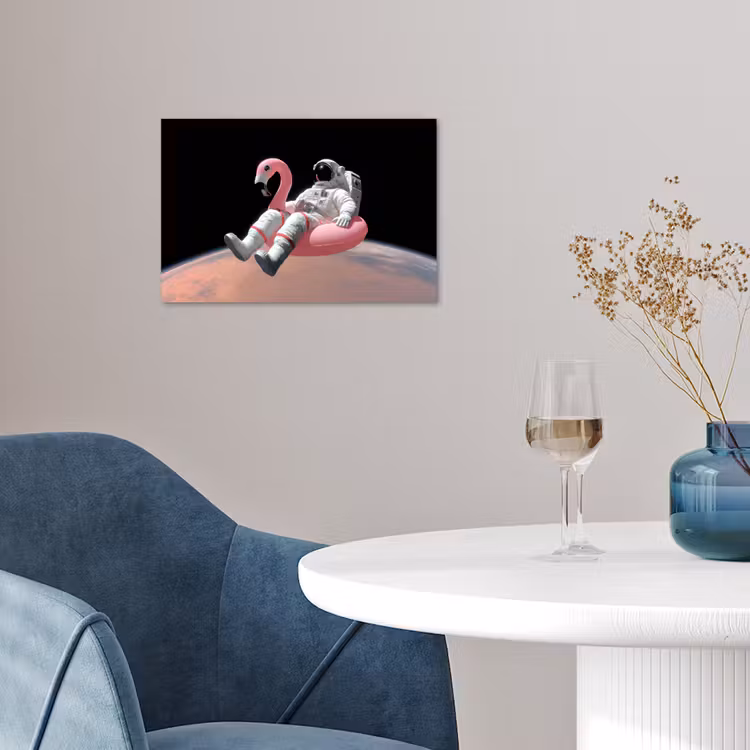 Astronaut - Flamingo - Zwemband - Roze poster papier klein -sfeer3