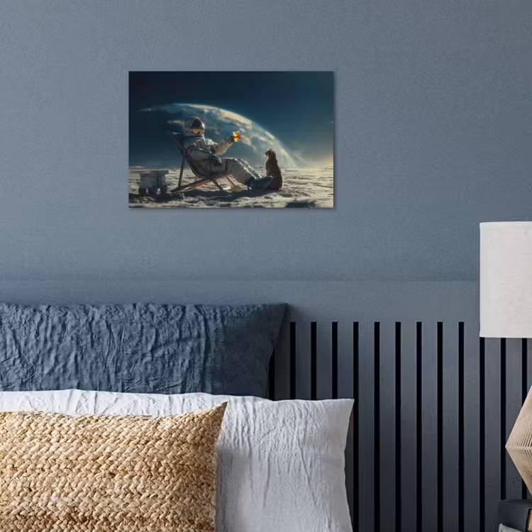 Astronaut - Kat - Glas - Stoel poster papier klein -sfeer2