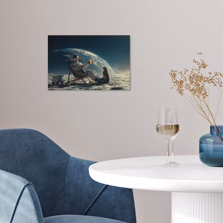 Astronaut - Kat - Glas - Stoel poster papier klein -sfeer3