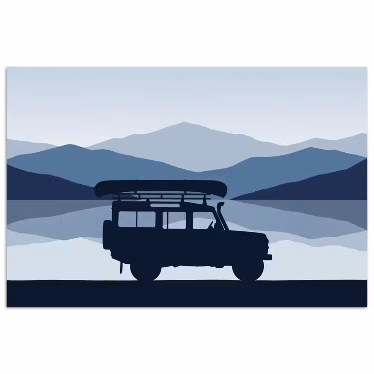 Auto - Meer - Bergen - Blauw poster papier klein -3d
