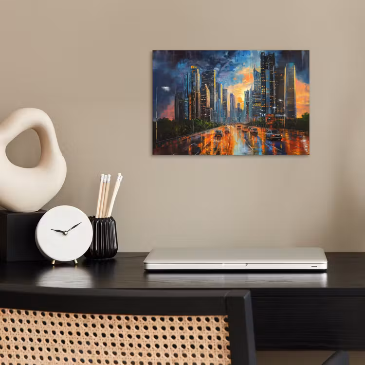 Auto - Skyline - Zon - Blauw poster papier klein -sfeer1