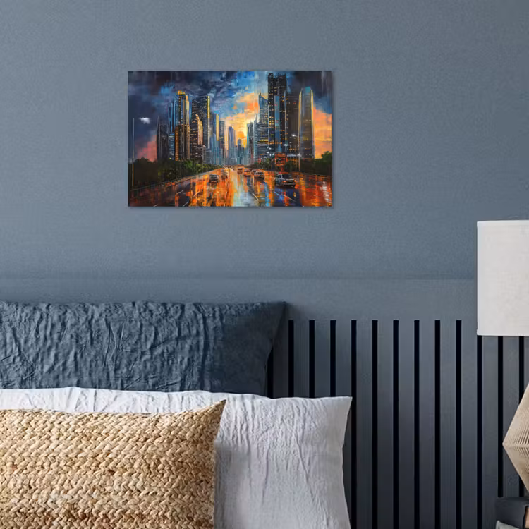 Auto - Skyline - Zon - Blauw poster papier klein -sfeer2