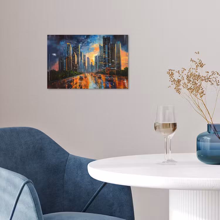 Auto - Skyline - Zon - Blauw poster papier klein -sfeer3