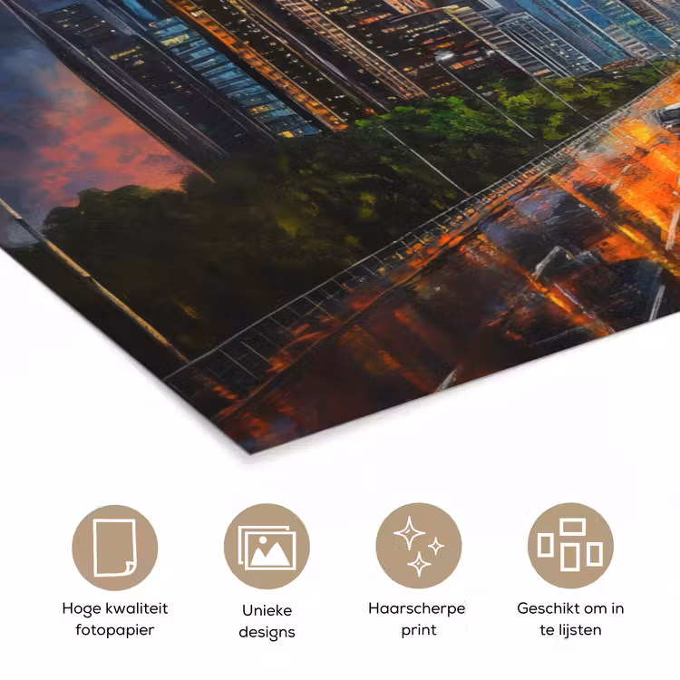 Auto - Skyline - Zon - Blauw poster papier klein -closeup_NL