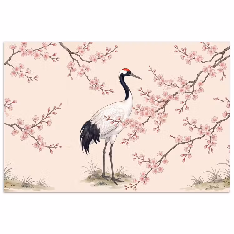 Aziatisch - Kraanvogel - Beige poster papier klein -3d