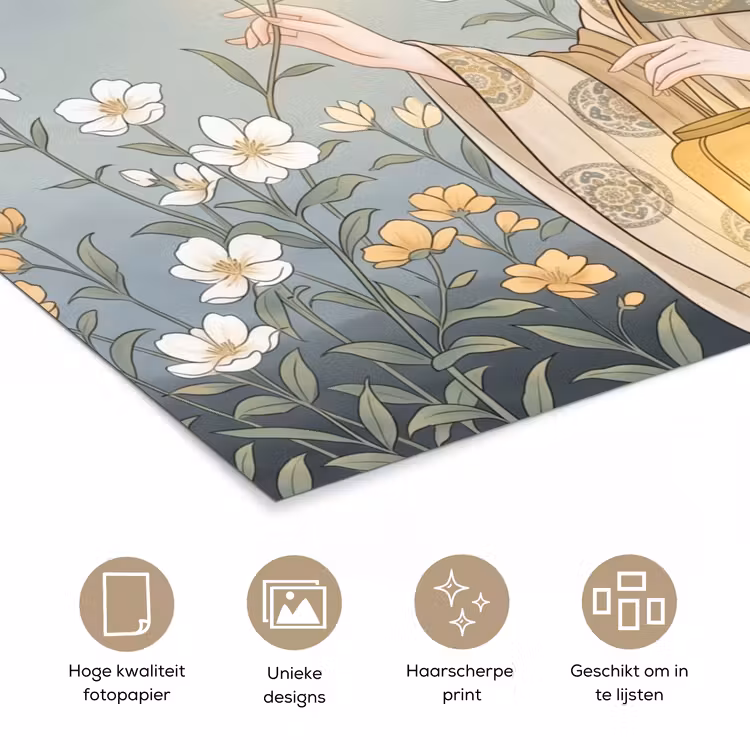 Aziatisch - Vrouw - Kimono poster papier klein -closeup_NL