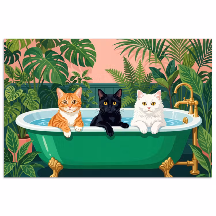 Badkamer - Kattenparade - Kleurrijk poster papier klein -3d