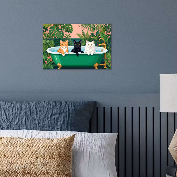 Badkamer - Kattenparade - Kleurrijk poster papier klein -sfeer2