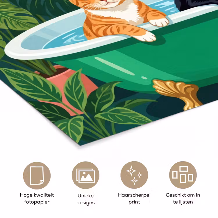 Badkamer - Kattenparade - Kleurrijk poster papier klein -closeup_NL