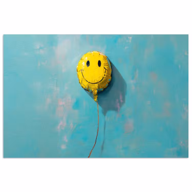 Ballon - Geel - Smiley poster papier klein -3d