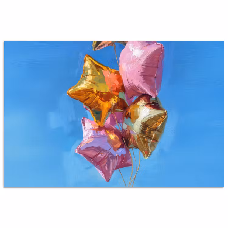 Ballonnen - Goud - Stervorm - Roze poster papier klein -3d