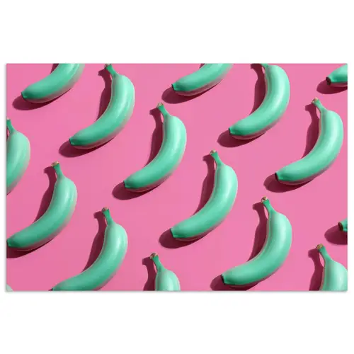 Bananen - Patroon - Blauw - Roze poster papier klein -3d