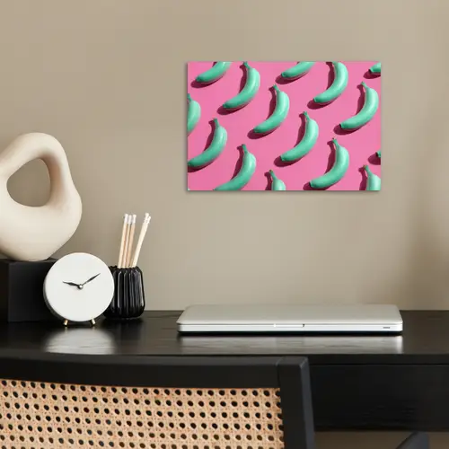 Bananen - Patroon - Blauw - Roze poster papier klein -sfeer1