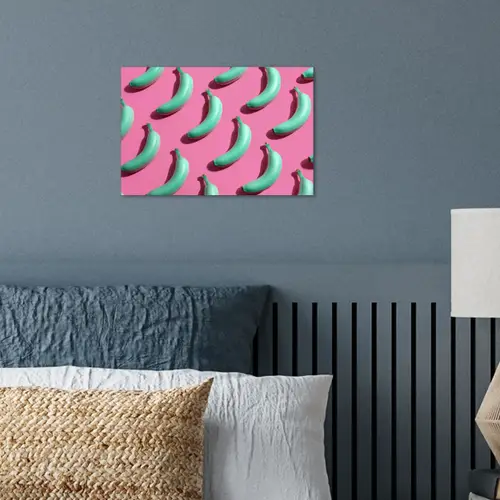 Bananen - Patroon - Blauw - Roze poster papier klein -sfeer2