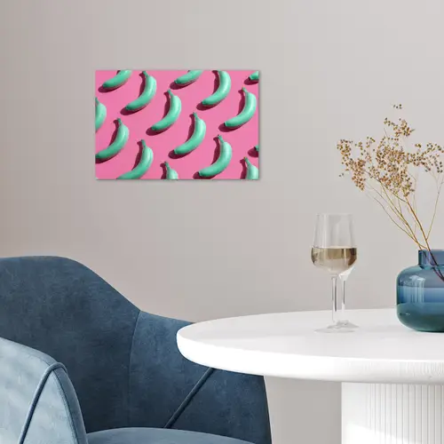 Bananen - Patroon - Blauw - Roze poster papier klein -sfeer3