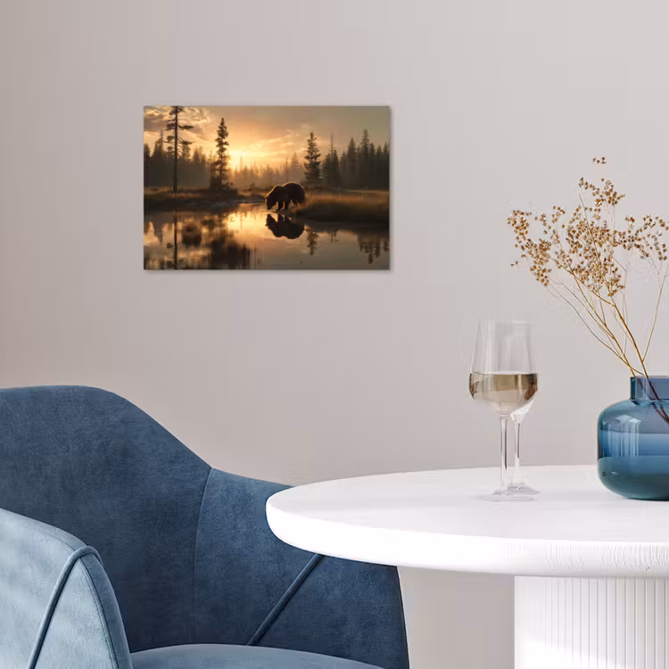 Beer - water - Bos - Ochtendlicht poster papier klein -sfeer3