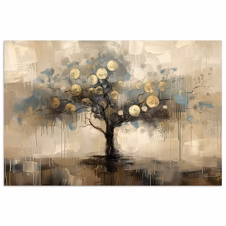 Beige - Abstract - Boom - Goud poster papier klein -3d