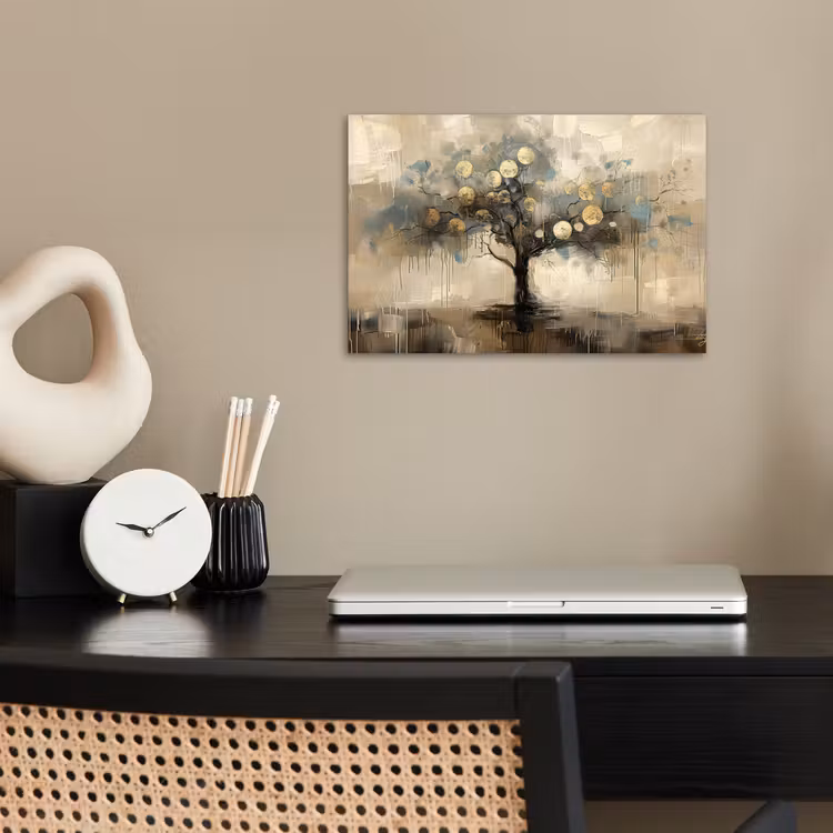 Beige - Abstract - Boom - Goud poster papier klein -sfeer1