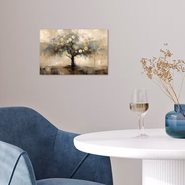 Beige - Abstract - Boom - Goud poster papier klein -sfeer3