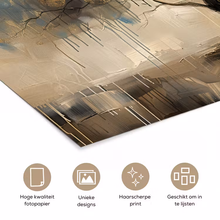 Beige - Abstract - Boom - Goud poster papier klein -closeup_NL