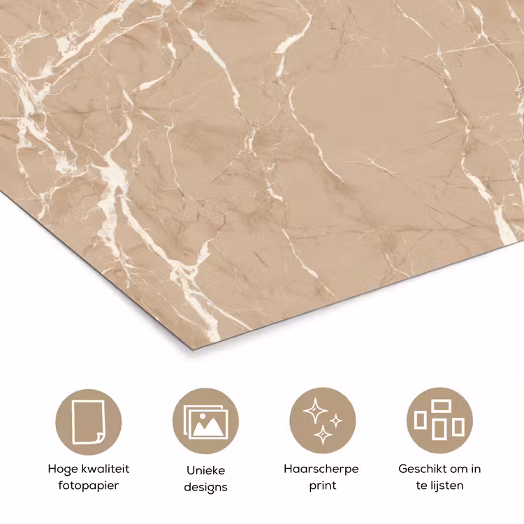 Beige - Marmer - Organisch - Wit poster papier klein 62 -closeup_NL