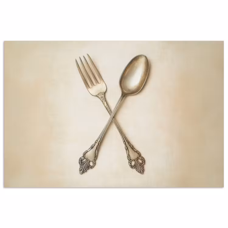 Beige - Vintage - Bestek poster papier klein -3d