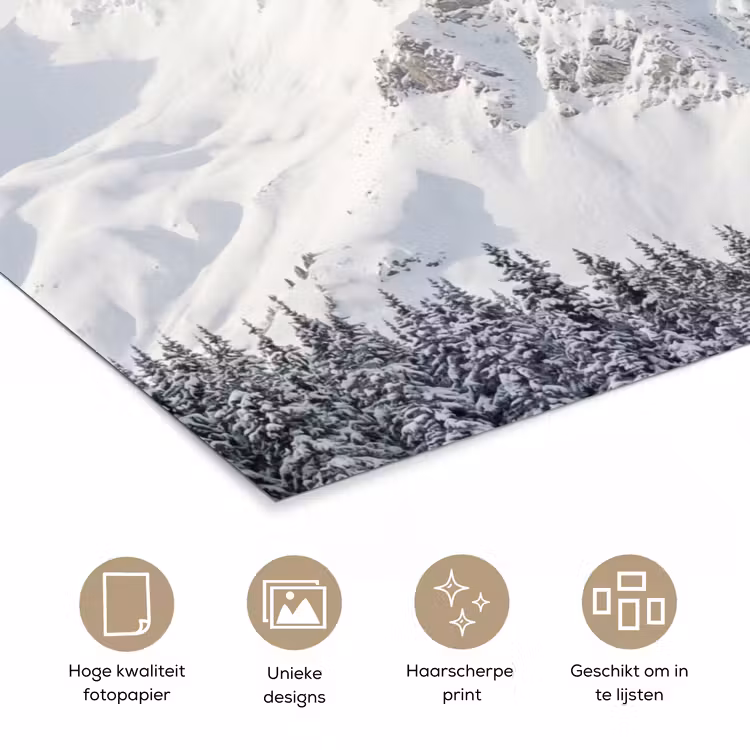 Berg - Sneeuw - Winter - Natuur - Wit poster papier klein -closeup_NL