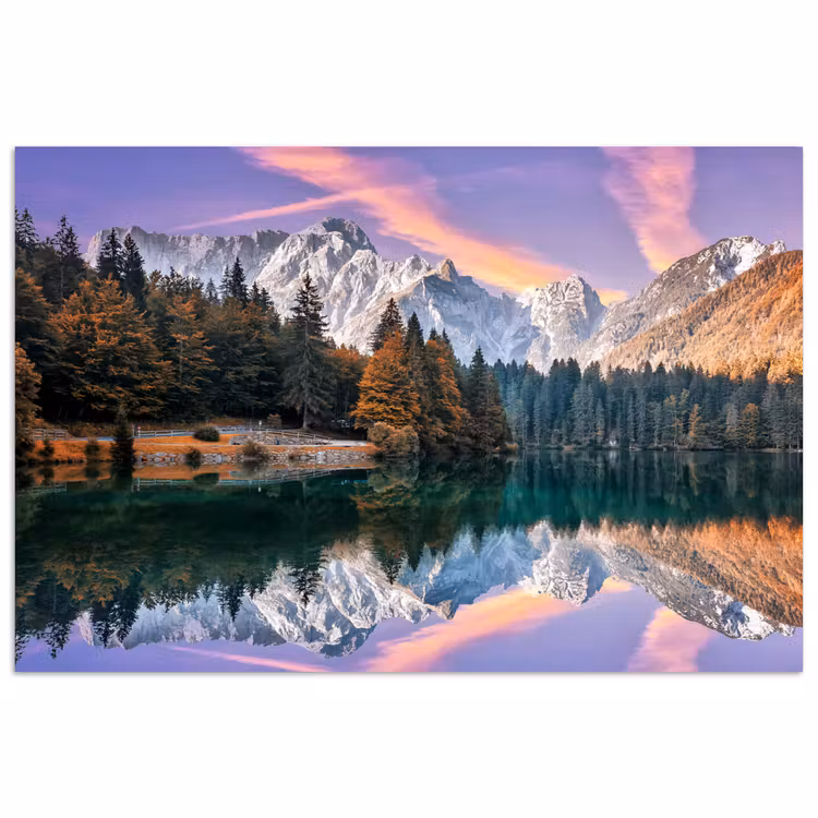 Bergen - Bos - Water - Lucht - Roze - Paars poster papier klein -3d