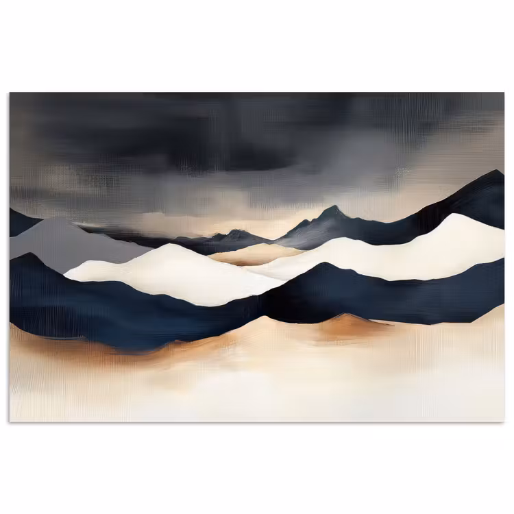 Bergen - Donkerblauw - Landschap poster papier klein -3d