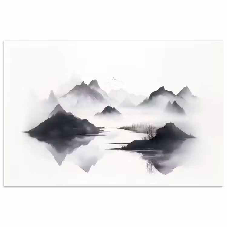 Bergen - Mistig - Water - Wit poster papier klein -3d