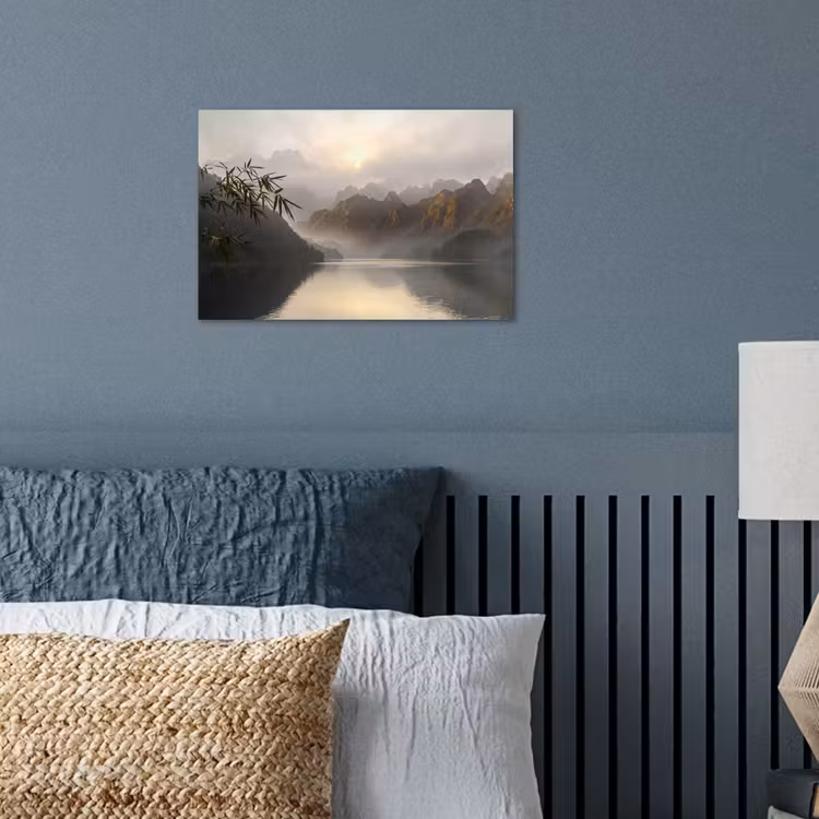 Bergen - Water - Mist - Natuur - Landschap poster papier klein -sfeer2
