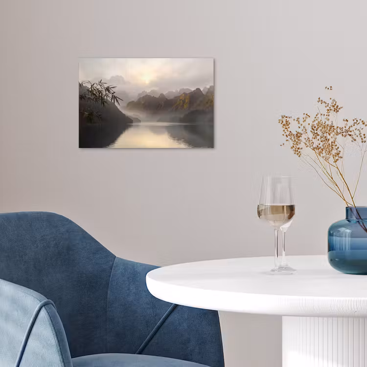 Bergen - Water - Mist - Natuur - Landschap poster papier klein -sfeer3