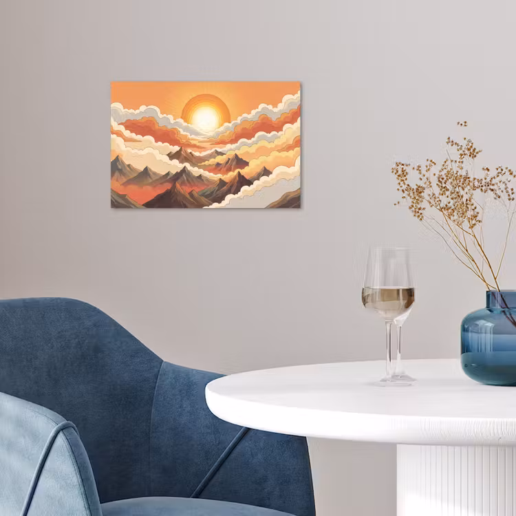 Bergen - Wolken - Natuur - Zonsopgang - Oranje poster papier klein -sfeer3