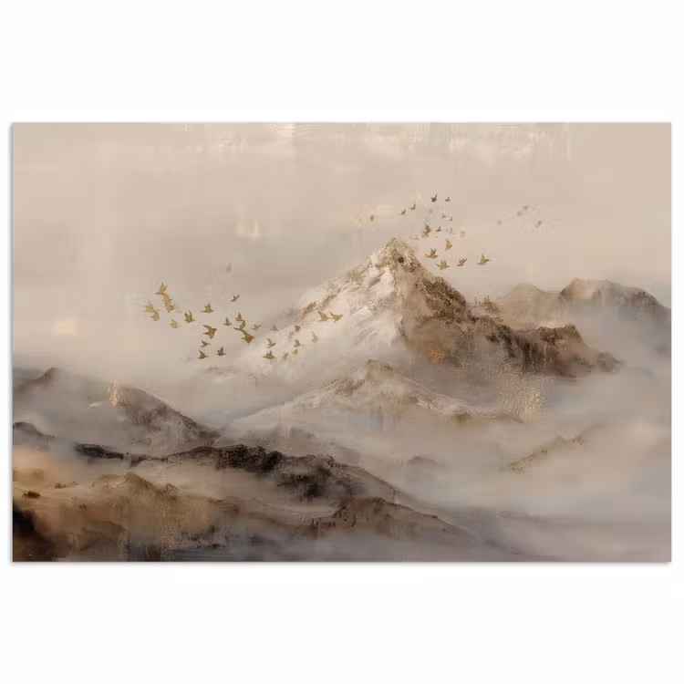Berglandschap - Mist - Penseelstreken poster papier klein -3d