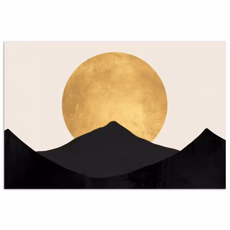 Bergsilhouetten - Gouden cirkel - Beige poster papier klein -3d