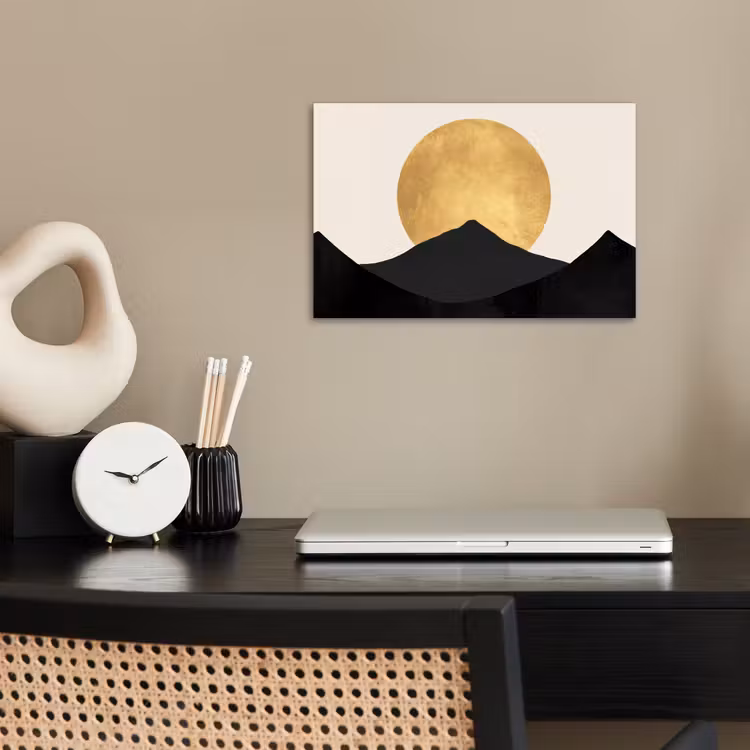 Bergsilhouetten - Gouden cirkel - Beige poster papier klein -sfeer1