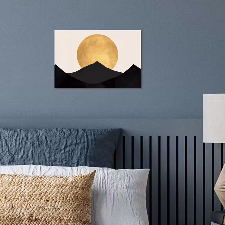 Bergsilhouetten - Gouden cirkel - Beige poster papier klein -sfeer2