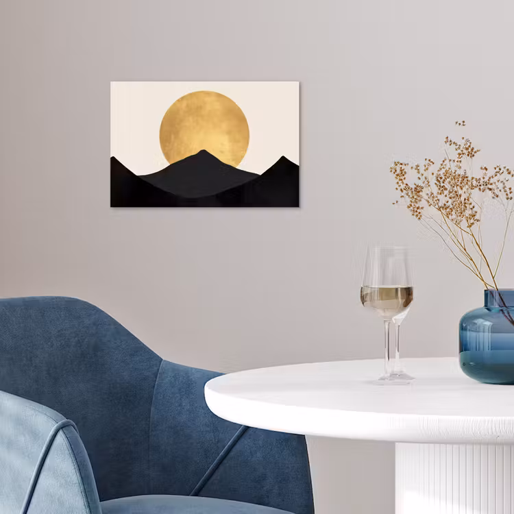 Bergsilhouetten - Gouden cirkel - Beige poster papier klein -sfeer3
