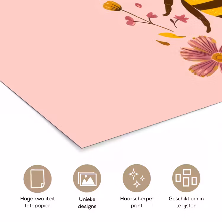 Bij - Geel - Bloemen - Kleurrijk poster papier klein -closeup_NL