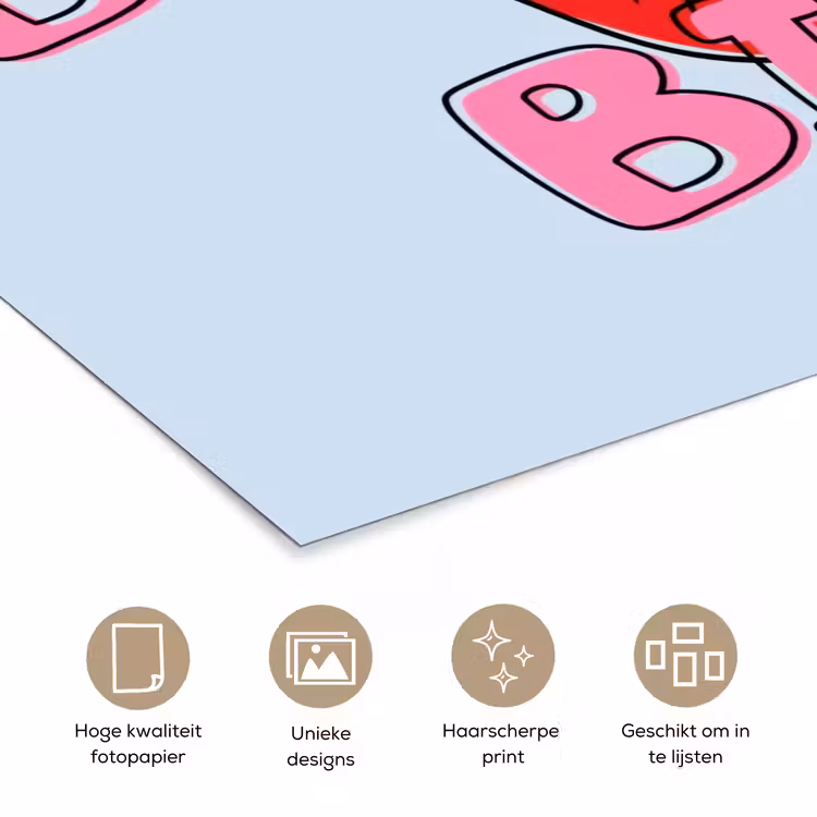 Bisou - Blauw - Roze - Lippen poster papier klein -closeup_NL