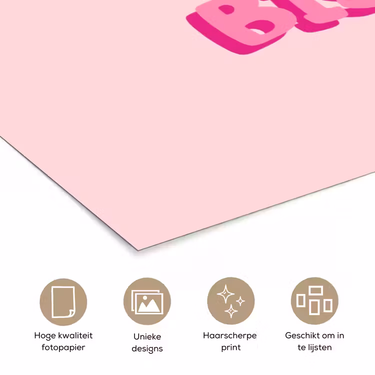 Bisou - Roze - Dikke letters poster papier klein -closeup_NL